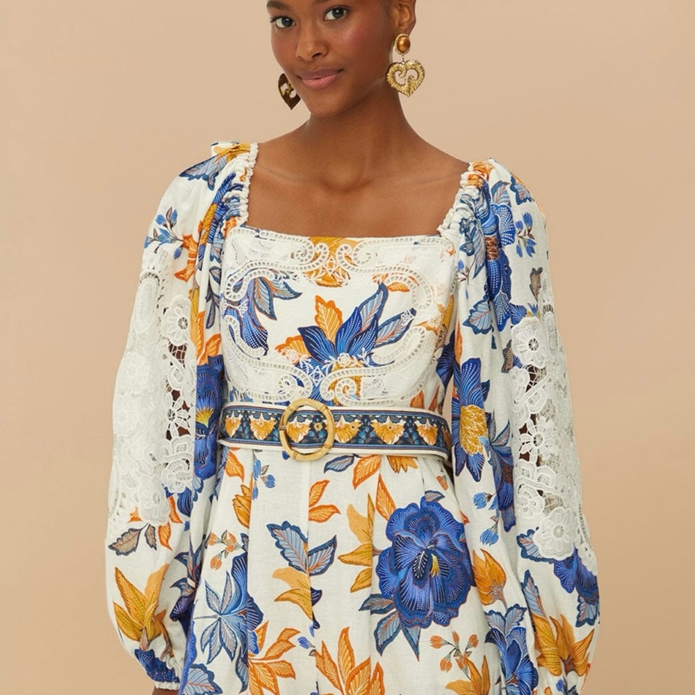 FARM Rio Floral Jumpsuit in Blue and Orange